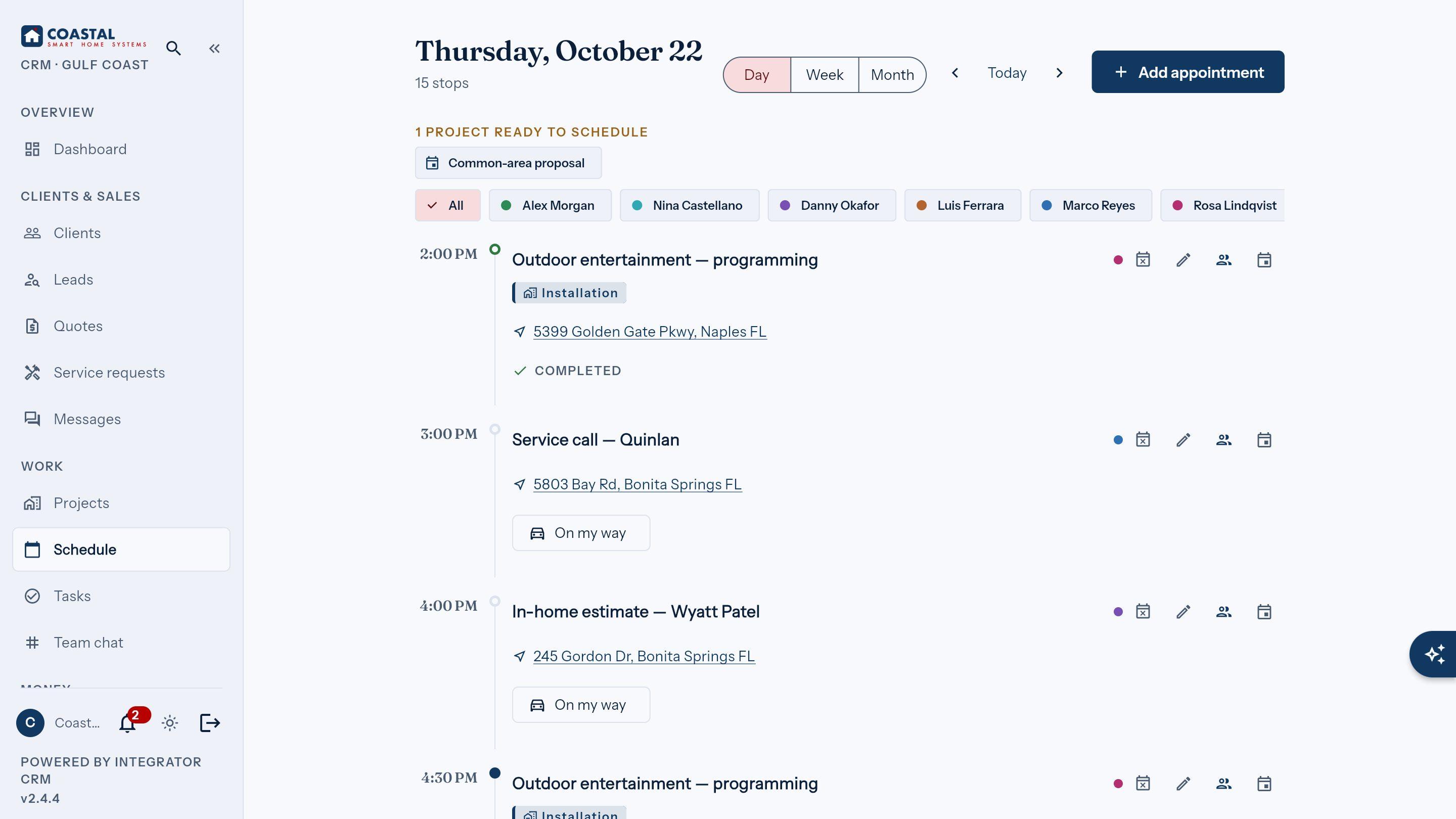 Master calendar: the whole crew's week in one view